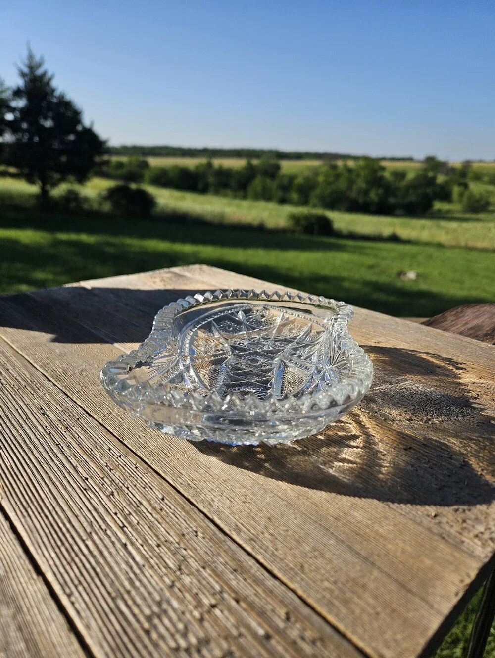 Vintage Cut Glass Crystal Celery Dish Starburst Sawtooth Edge Relish Tray
